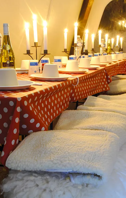 Unusual evening dinner in the mountains