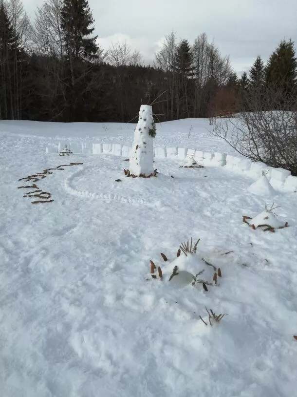 LandArt atelier enfants à la neige